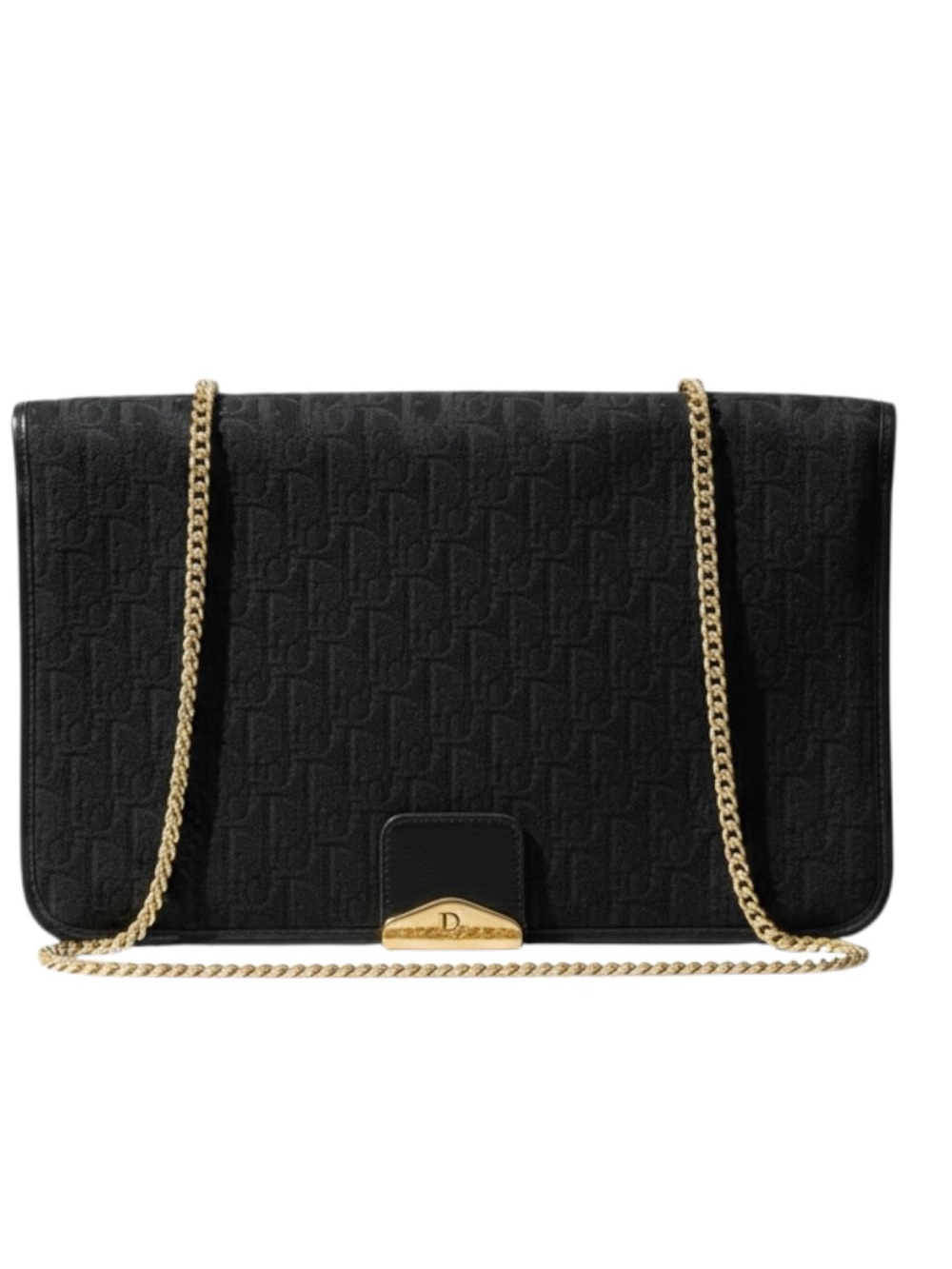 Christian Dior Vintage Trotter Flap Convertible Chain Black Shoulder Bag Clutch